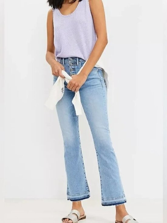 LOFT Denim - Loft High Rise Kick Crop Jeans Size 0/25P Vivid Light Let Down Hem Button Front